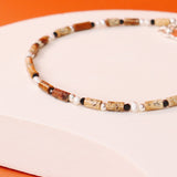 Oudis marron - bracelet perles homme jaspe paysage marron or argent 