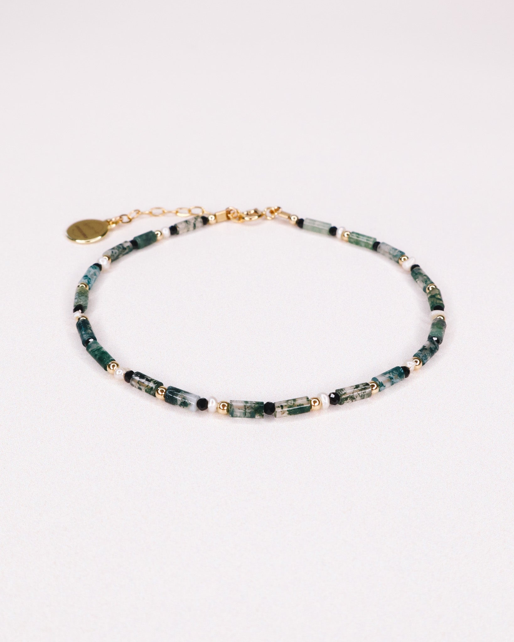 Oudis vert - bracelet pierres homme agate mousse vert or argent 