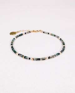 Oudis vert - bracelet pierres homme agate mousse vert or argent 