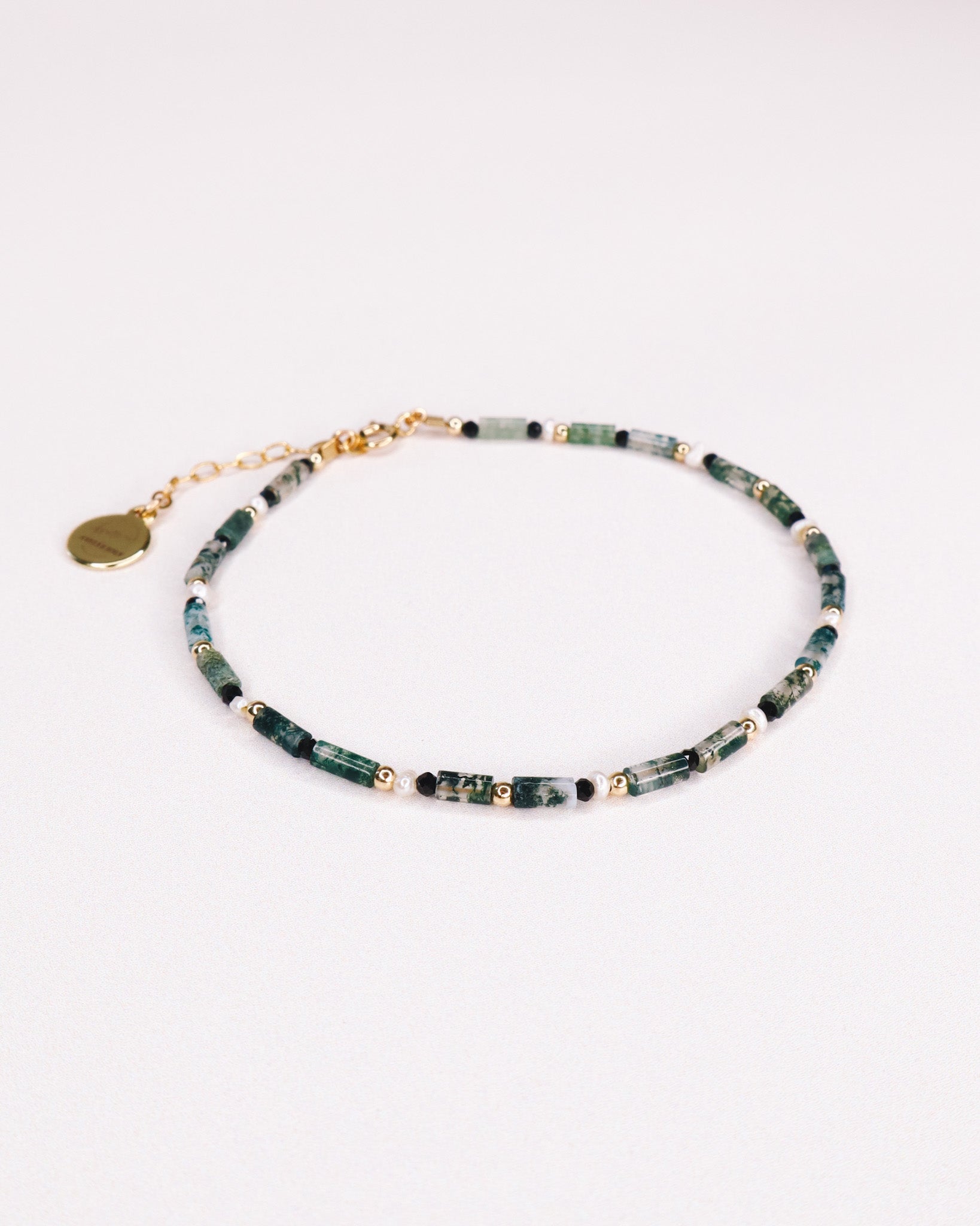Oudis vert - bracelet pierres homme agate mousse vert or argent 