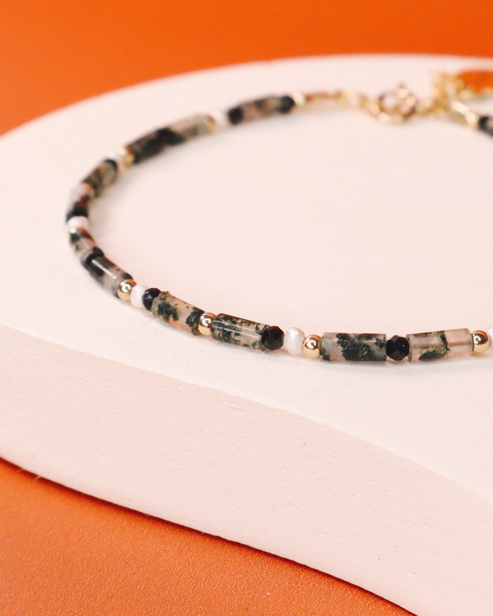 Oudis vert - bracelet pierres homme agate mousse vert or argent 