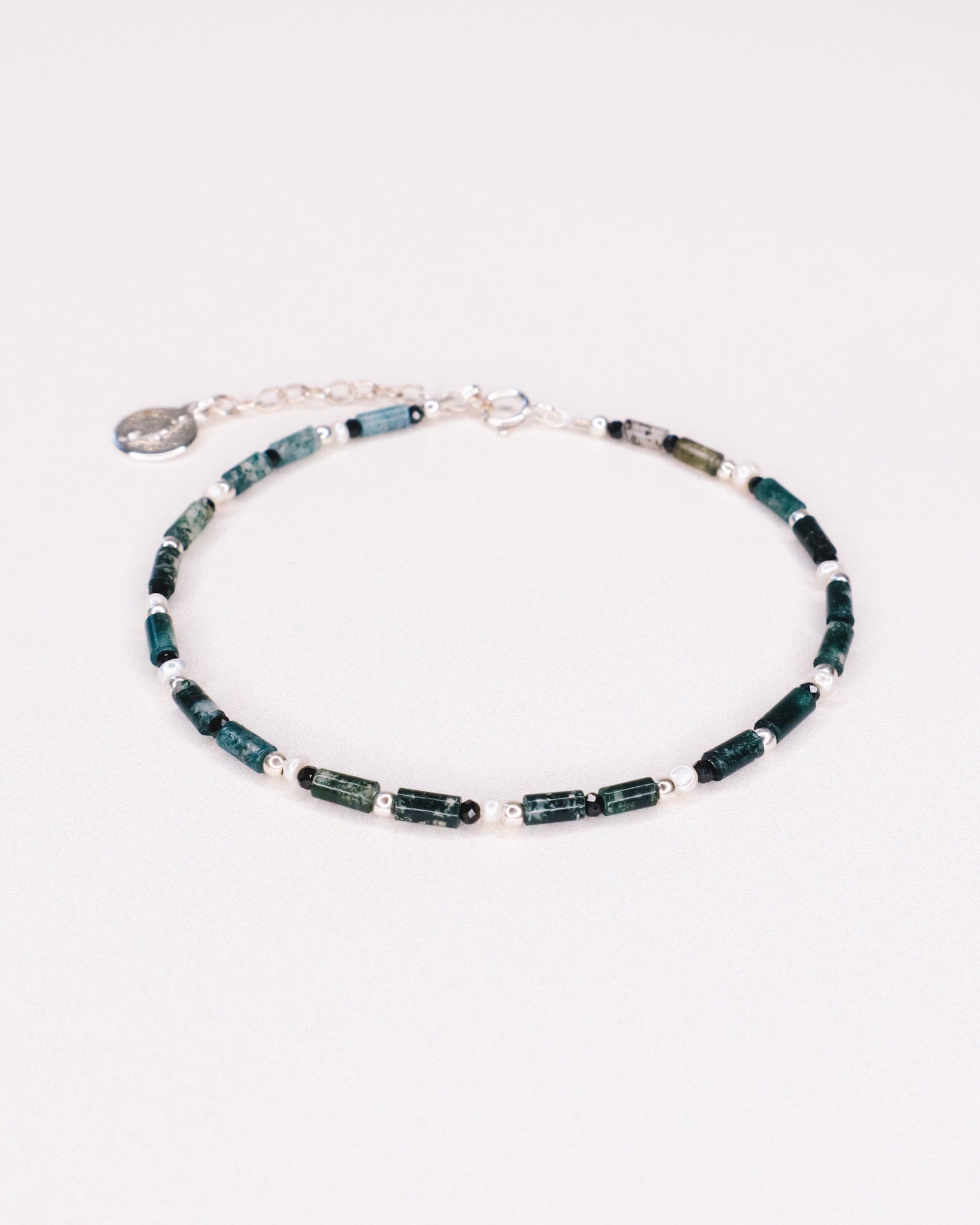 Oudis vert - bracelet pierres homme agate mousse vert or argent 