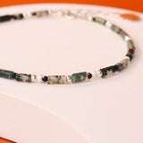 Oudis vert - bracelet pierres homme agate mousse vert or argent 