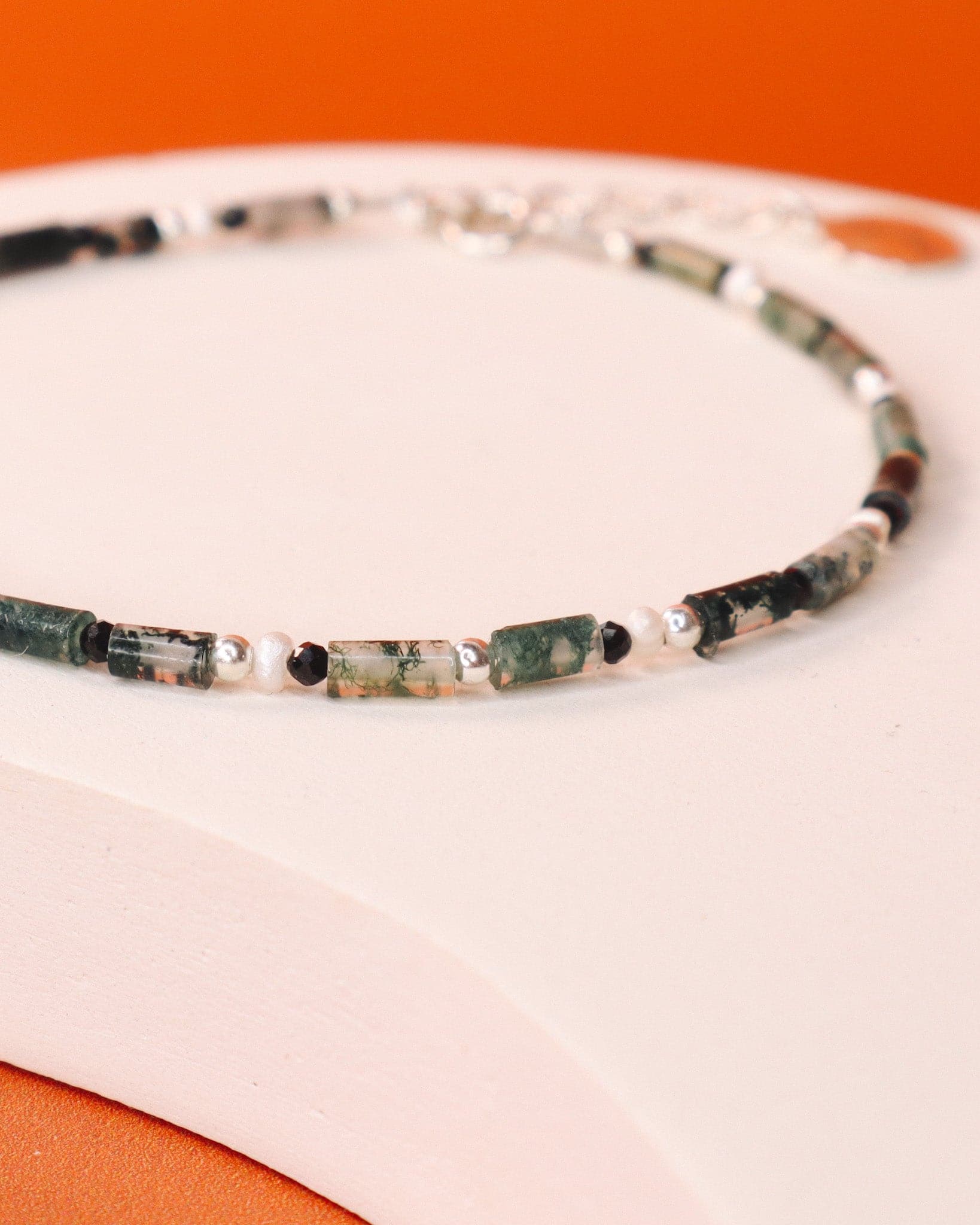 Oudis vert - bracelet pierres homme agate mousse vert or argent 