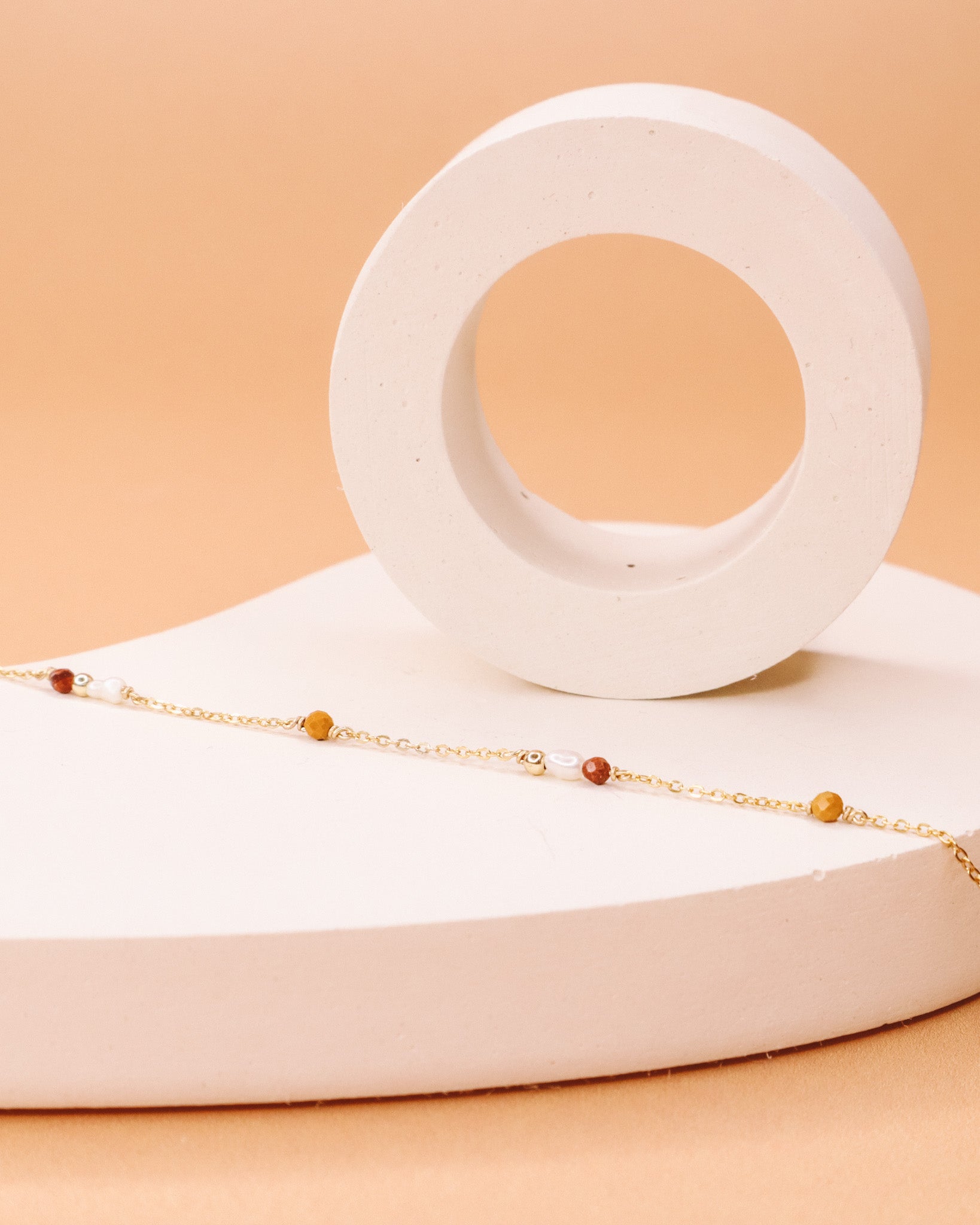 Pesaro - Bracelet femme chaine incrusté perle de culture jaspe mokaite 