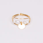 Rosa - Bague multirangs avec sequin mobile perle de culture blanche or ou argent 