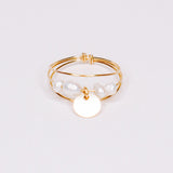 Rosa - Bague multirangs avec sequin mobile perle de culture blanche or ou argent 