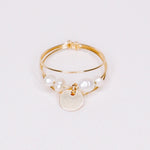 Rosa - Bague multirangs avec sequin mobile perle de culture blanche or ou argent 