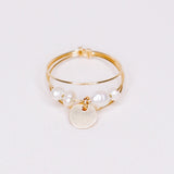 Rosa - Bague multirangs avec sequin mobile perle de culture blanche or ou argent 