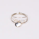 Rosa - Bague multirangs avec sequin mobile perle de culture blanche or ou argent 
