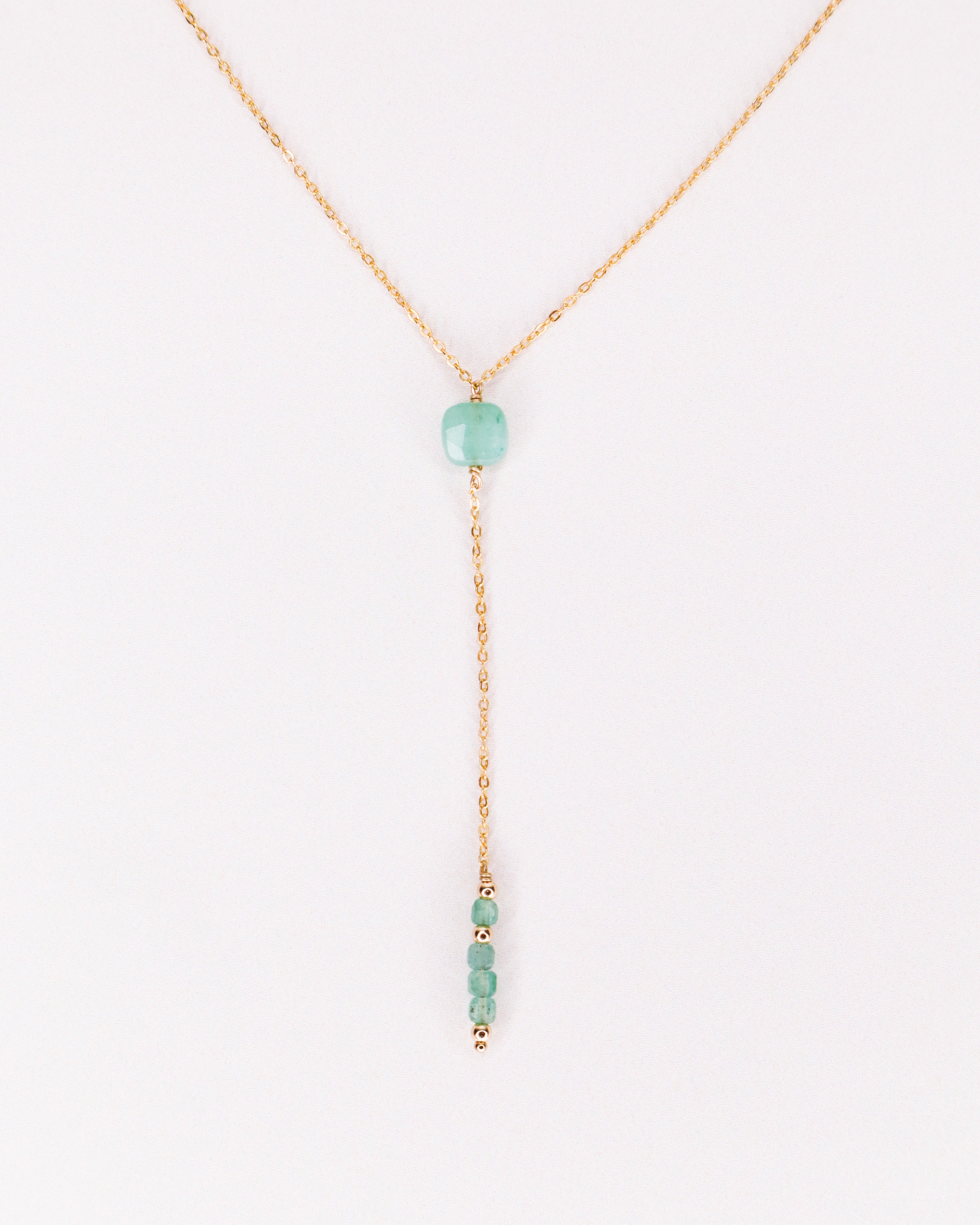 Salat - collier cravate pendant pierres vertes aventurine or ou argent