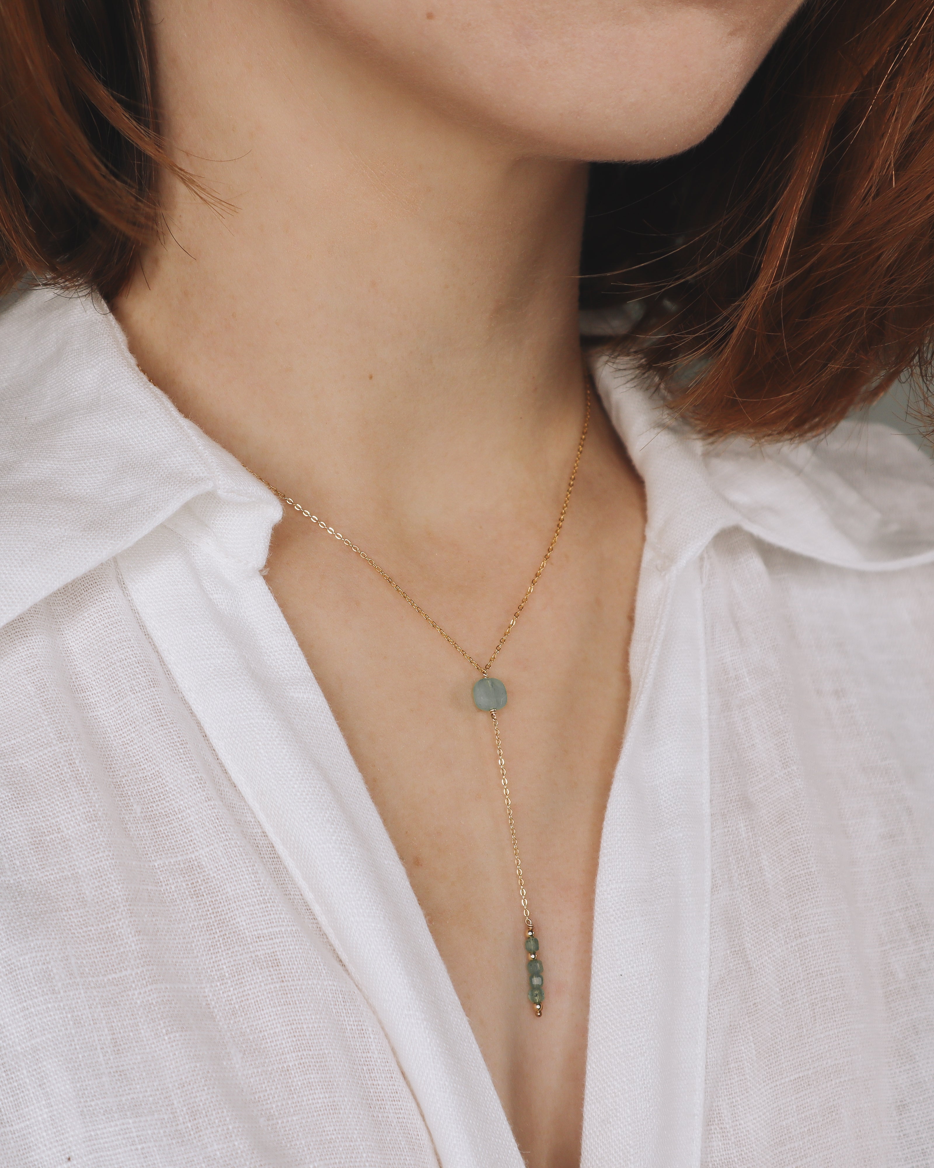 Salat - collier cravate pendant pierres vertes aventurine or ou argent