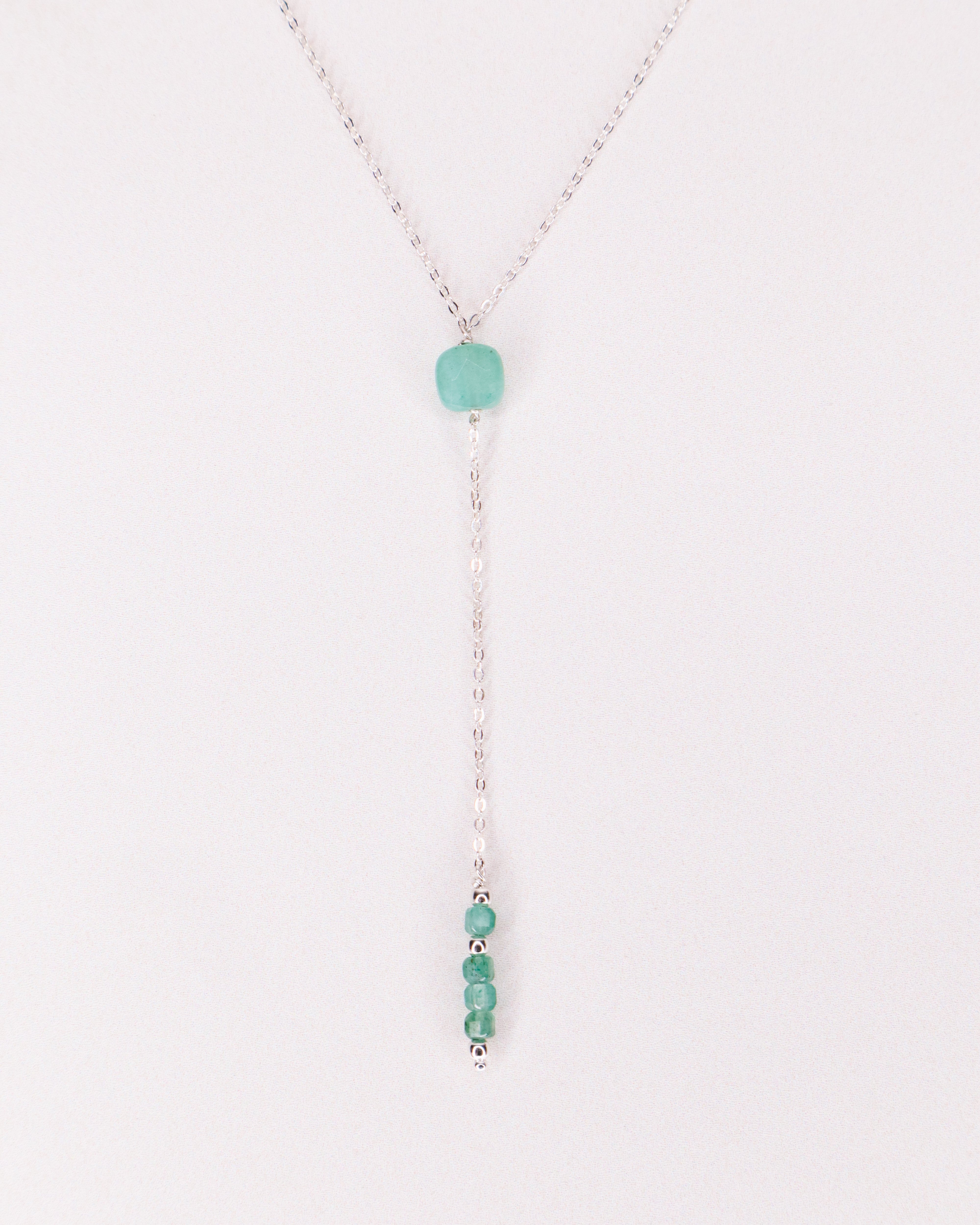 Salat - collier cravate pendant pierres vertes aventurine or ou argent