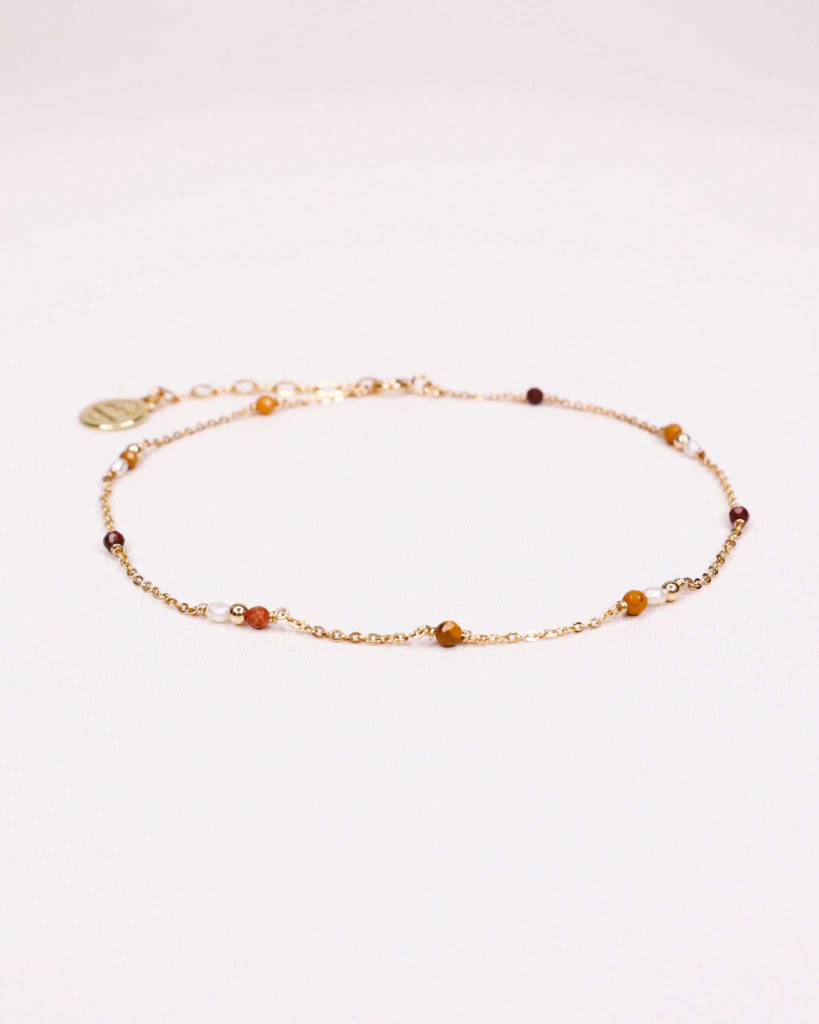 Scalzi - Bracelet chaine cheville femme perle de culture jaspe rouge or argent 