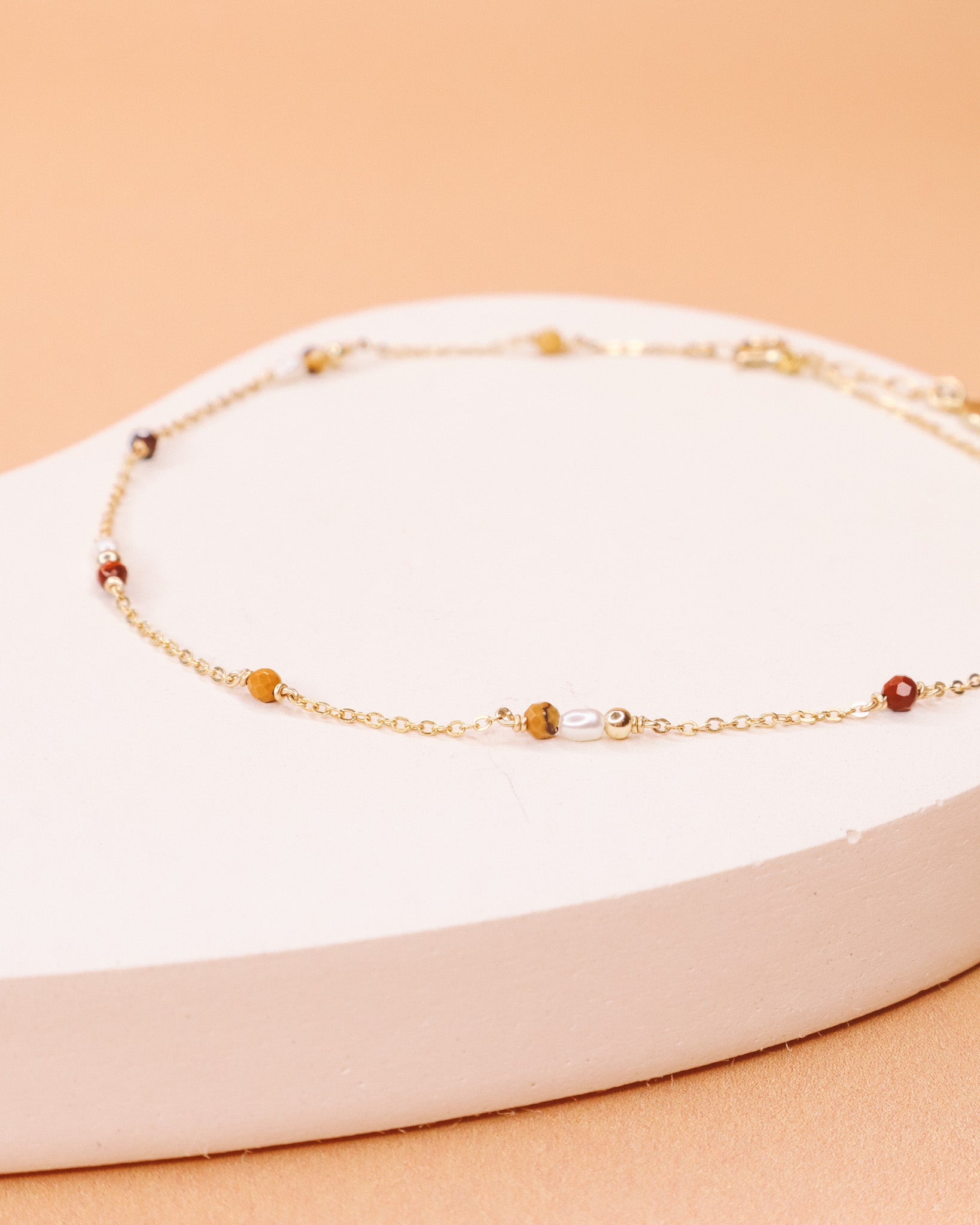 Scalzi - Bracelet chaine cheville femme perle de culture jaspe rouge or argent 