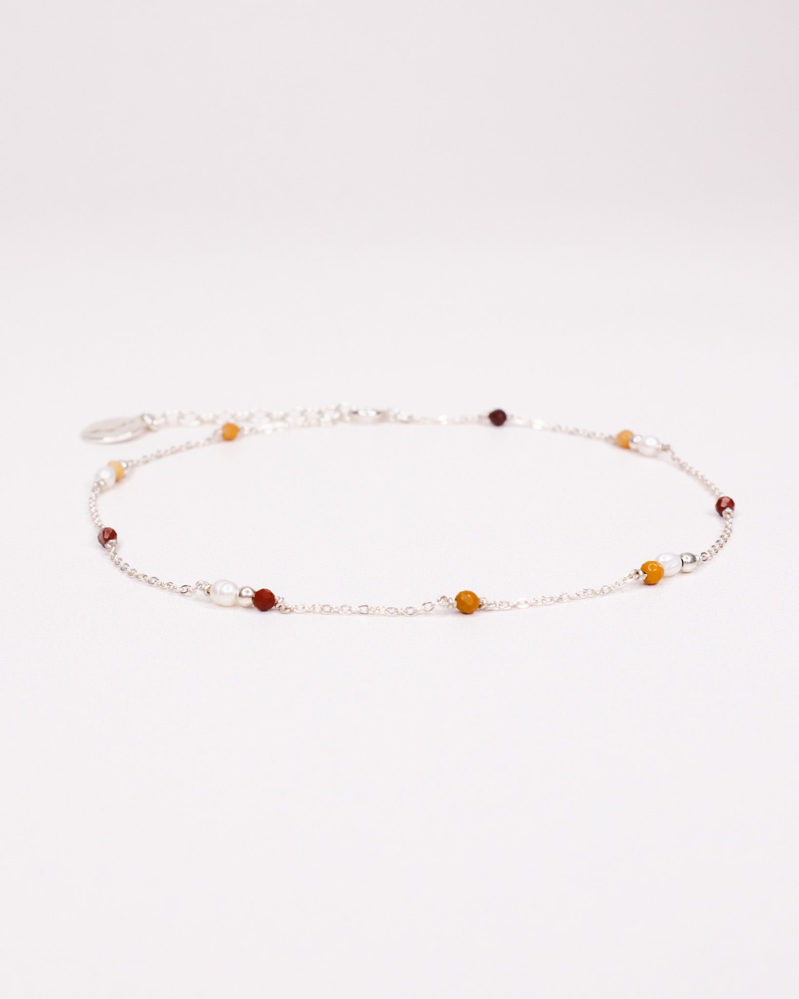 Scalzi - Bracelet chaine cheville femme perle de culture jaspe rouge or argent 