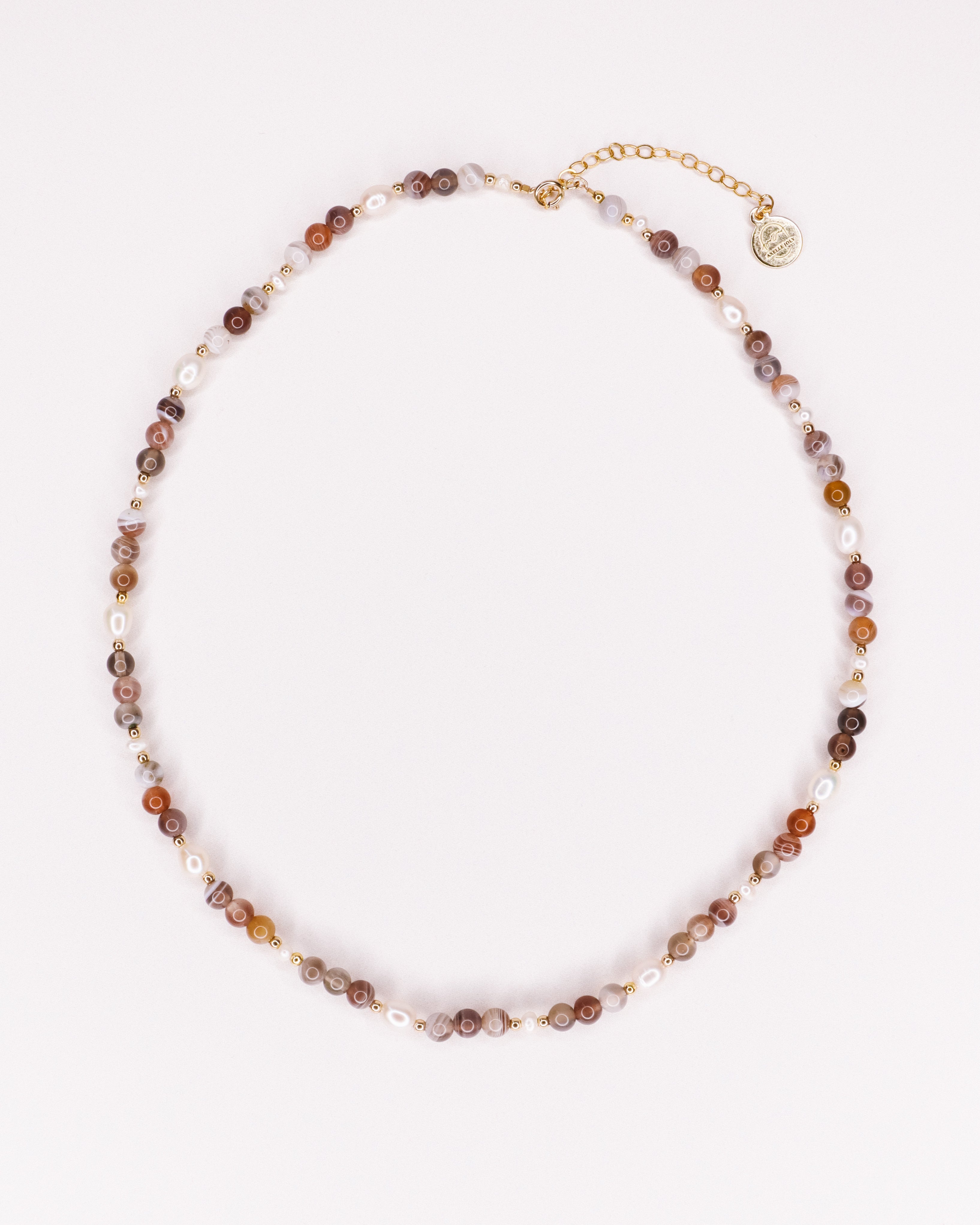 Talamanca - Collier perles ras de cou femme agate botswana perle de culture or argent 