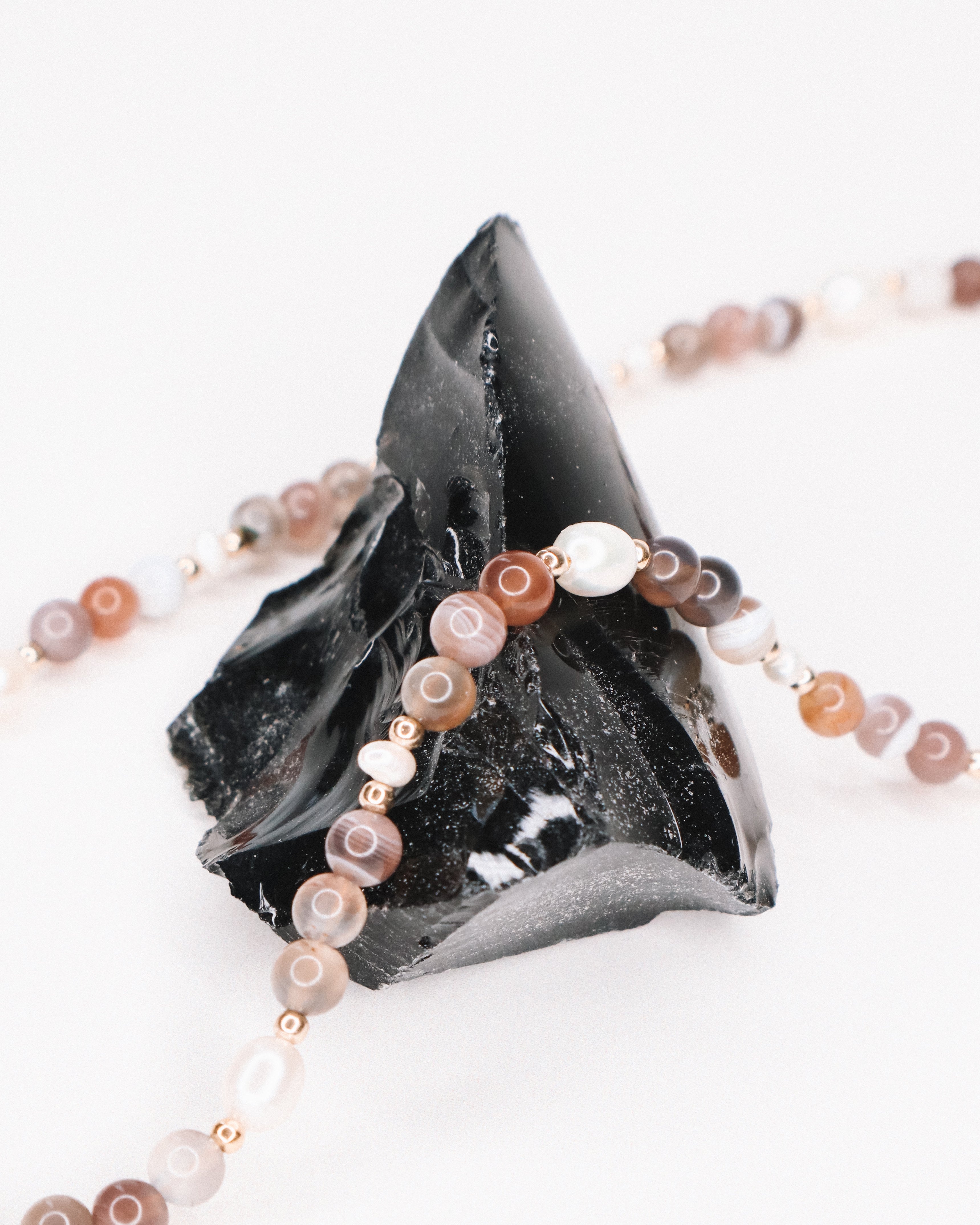 Talamanca - Collier perles ras de cou femme agate botswana perle de culture or argent 