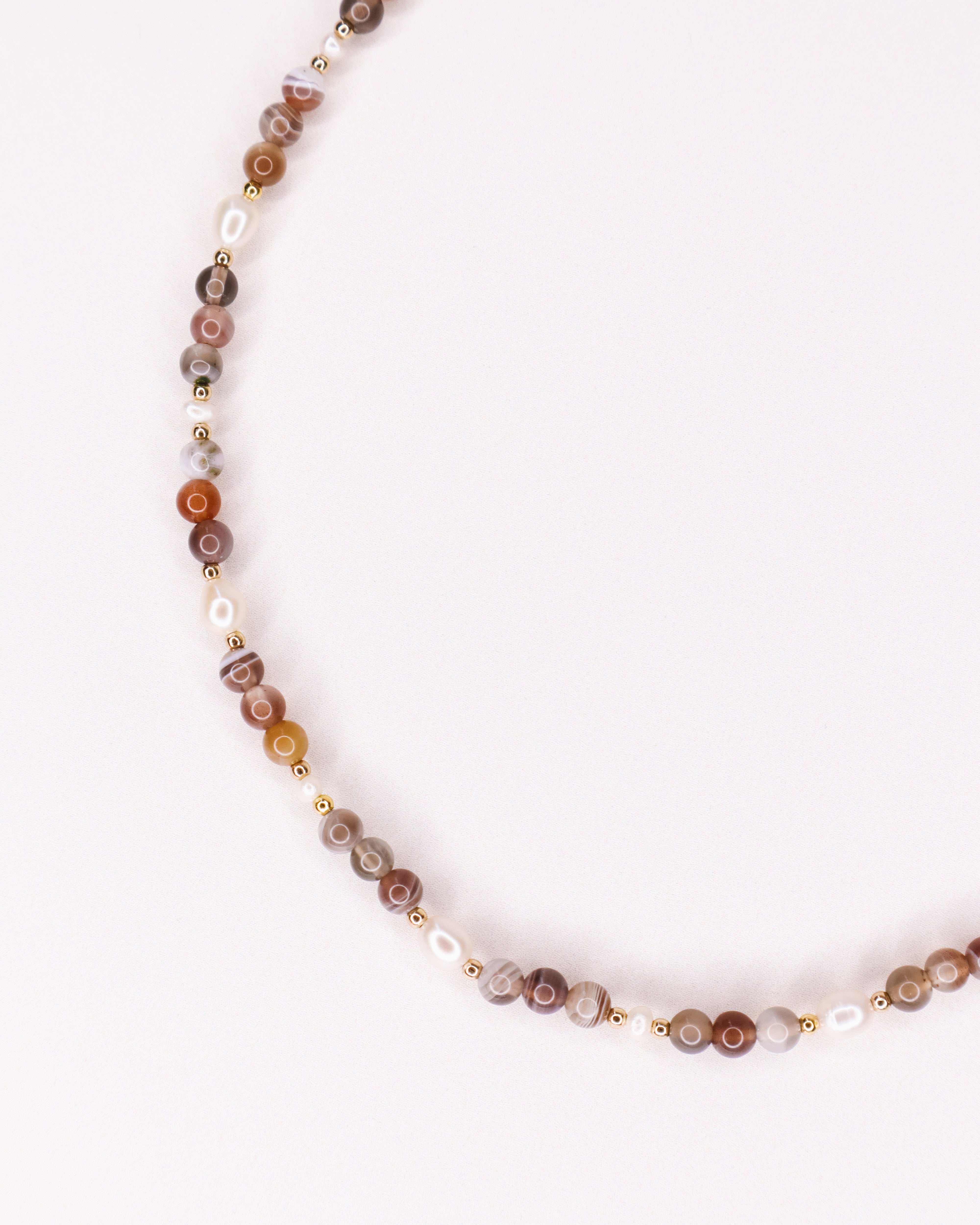 Talamanca - Collier perles ras de cou femme agate botswana perle de culture or argent 