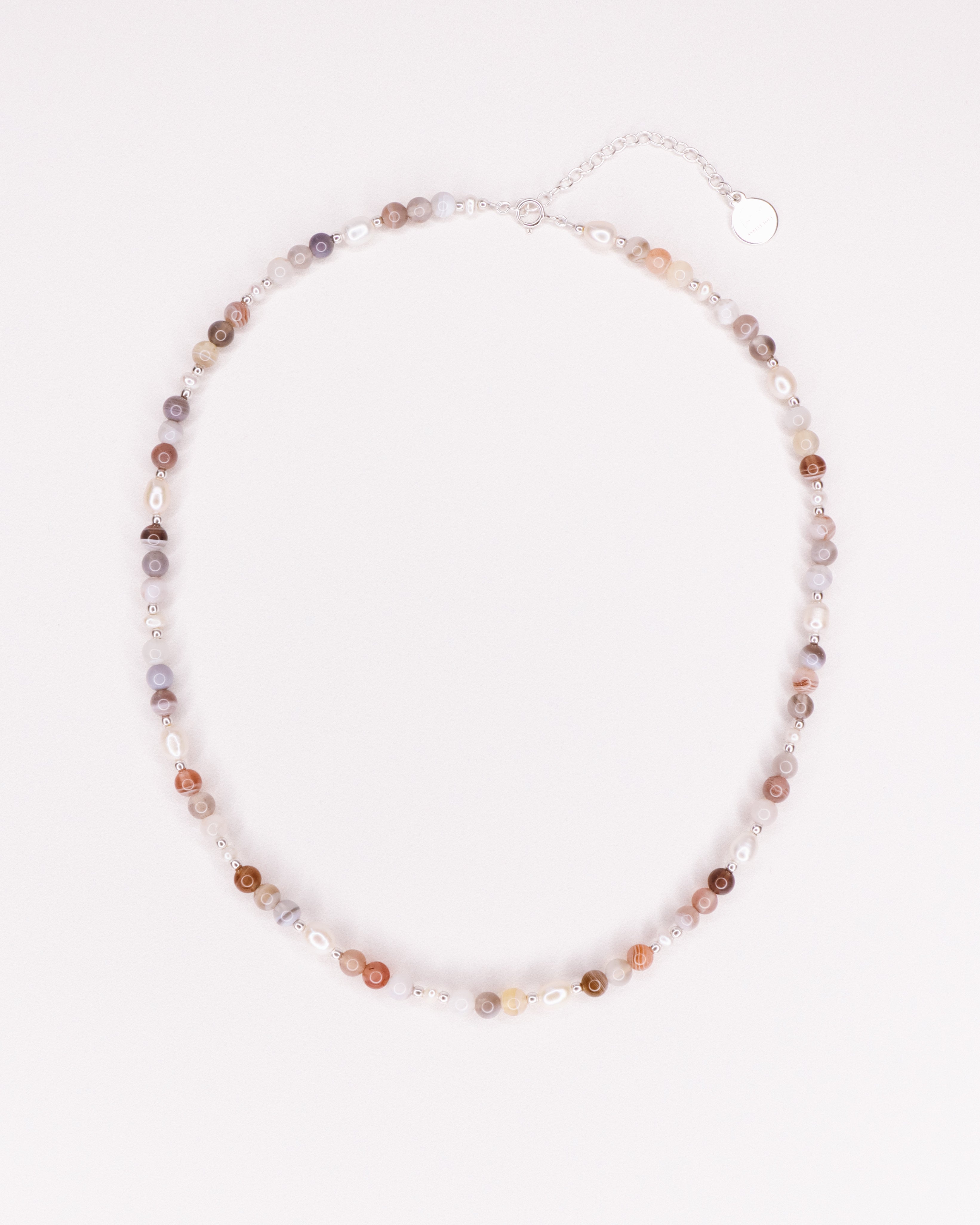 Talamanca - Collier perles ras de cou femme agate botswana perle de culture or argent 