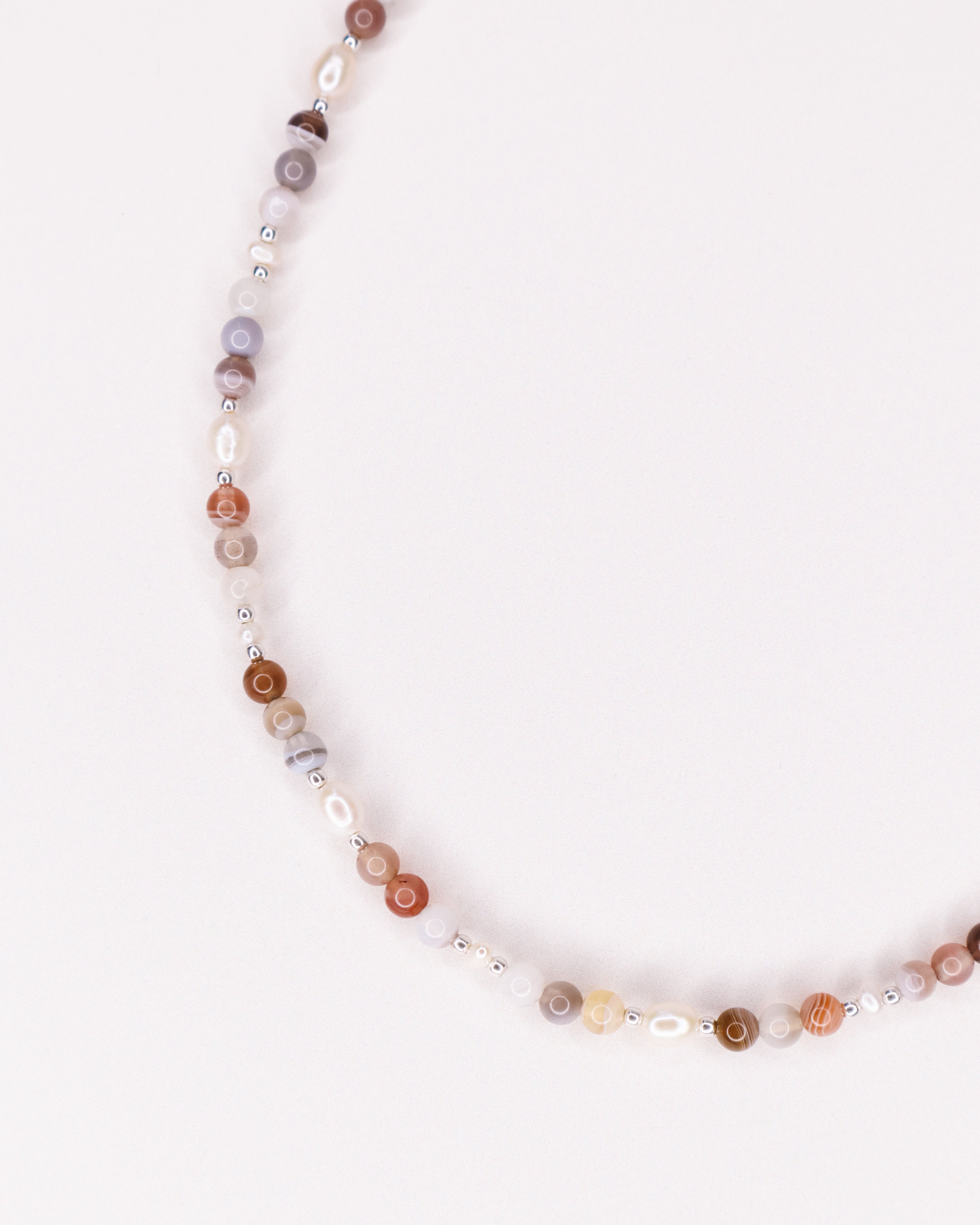 Talamanca - Collier perles ras de cou femme agate botswana perle de culture or argent 