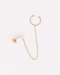 Tambora - faux piercing puces d'oreilles chaine perle de culture or argent 