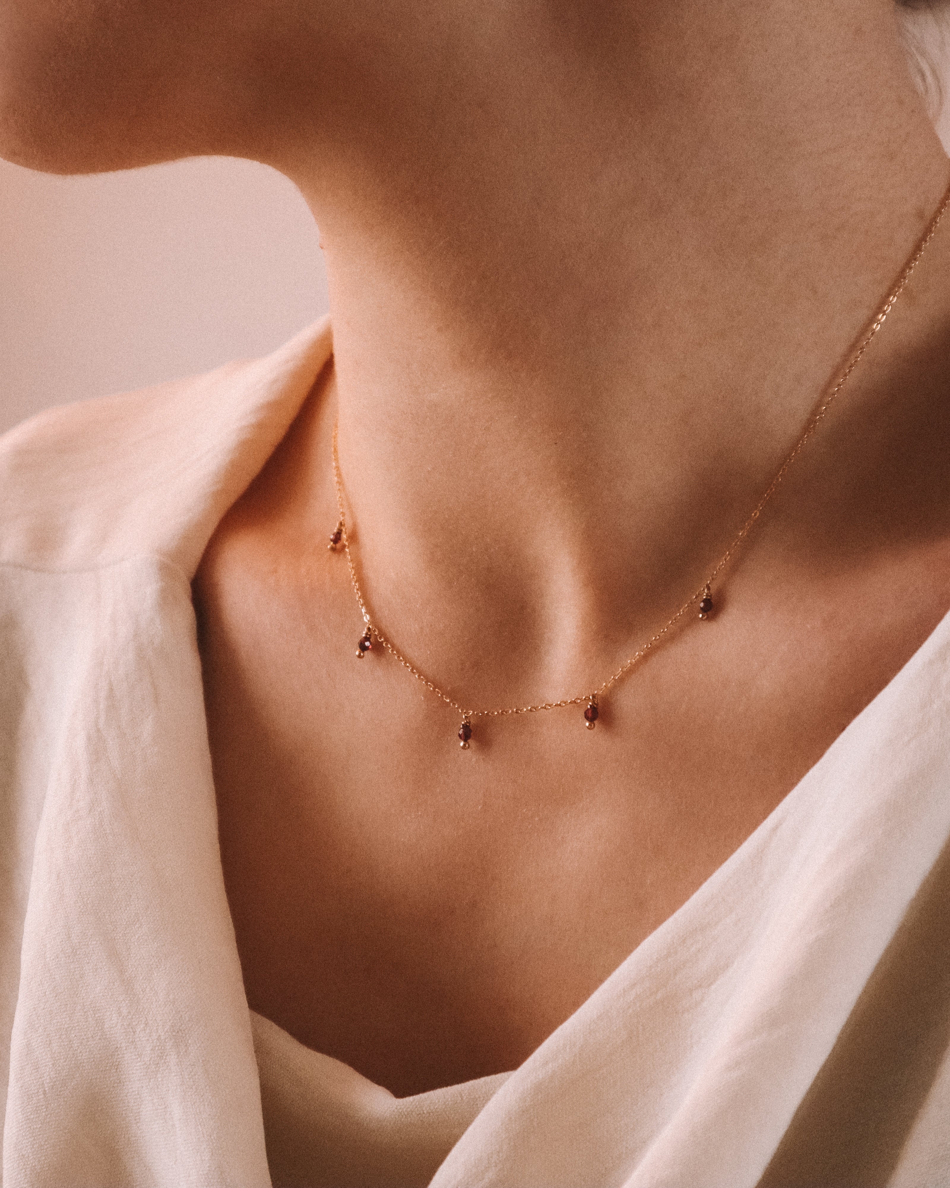Tresna - Collier court pampilles femme grenat or argent 