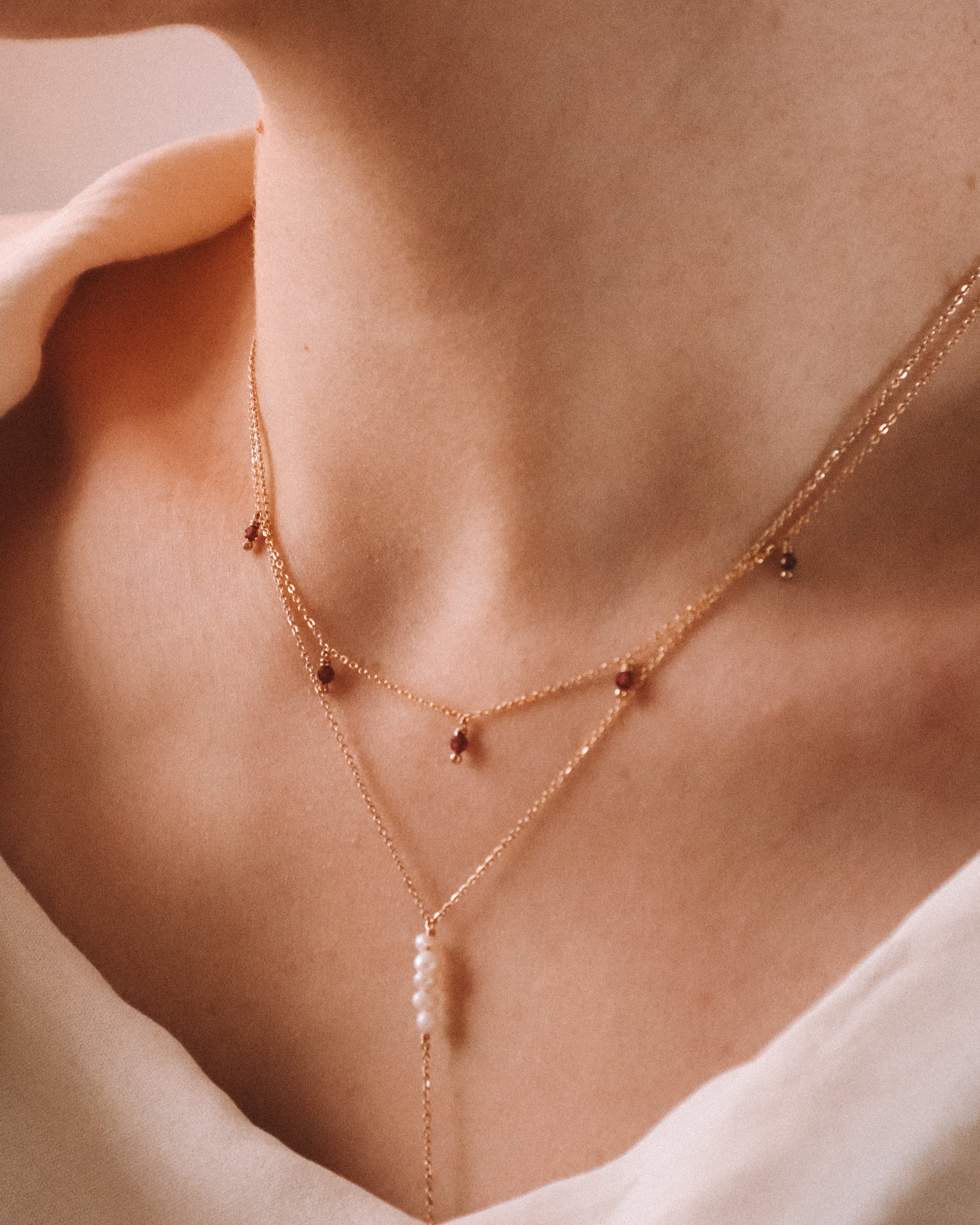 Tresna - Collier court pampilles femme grenat or argent 