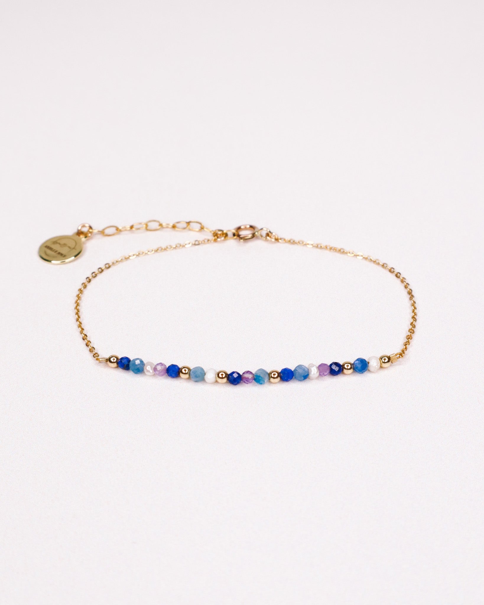 Céphée - bracelet chaine empierré lapis lazuli, améthyste et perle de culture or ou argent