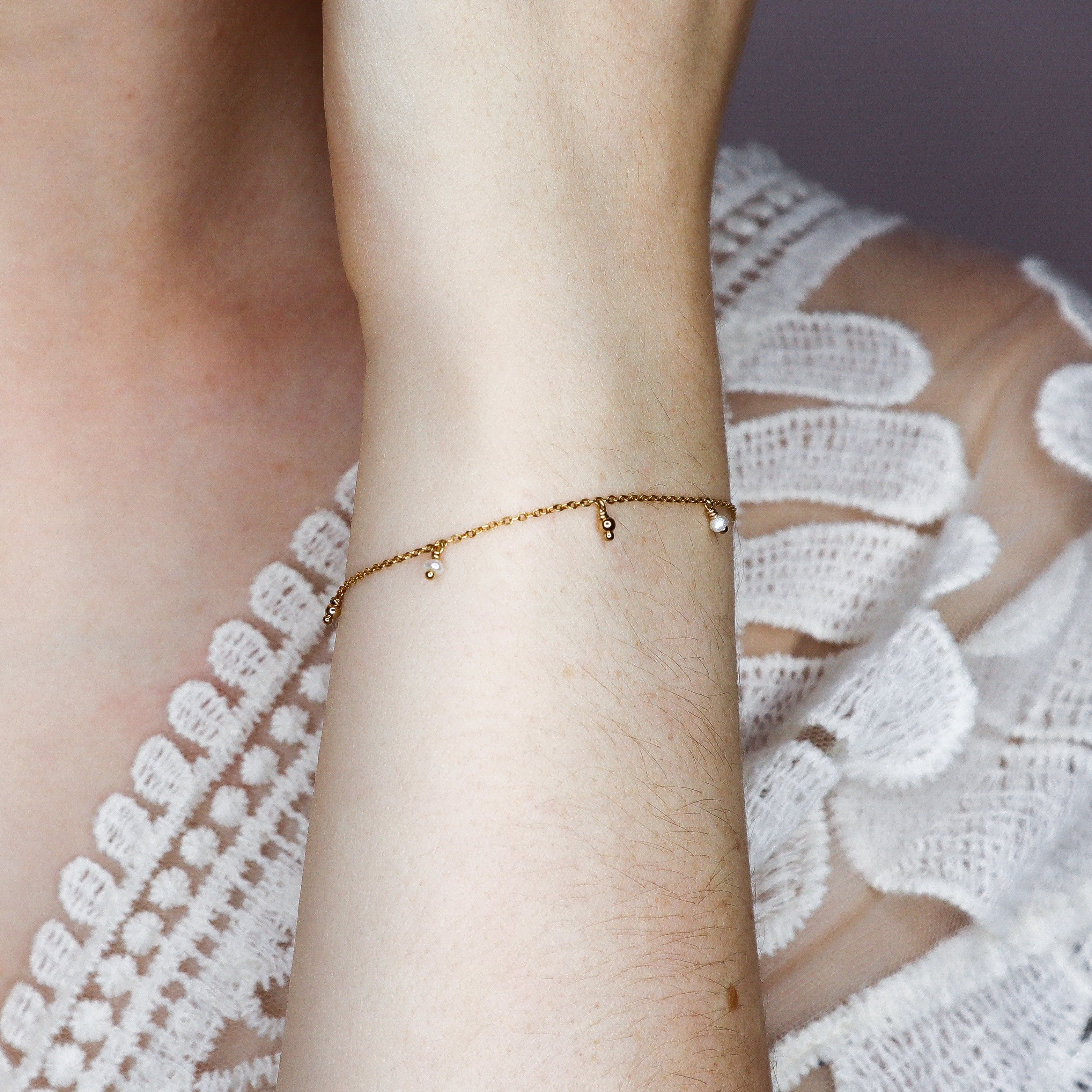 Acacia - Bracelet femme pampilles perle de culture or argent 