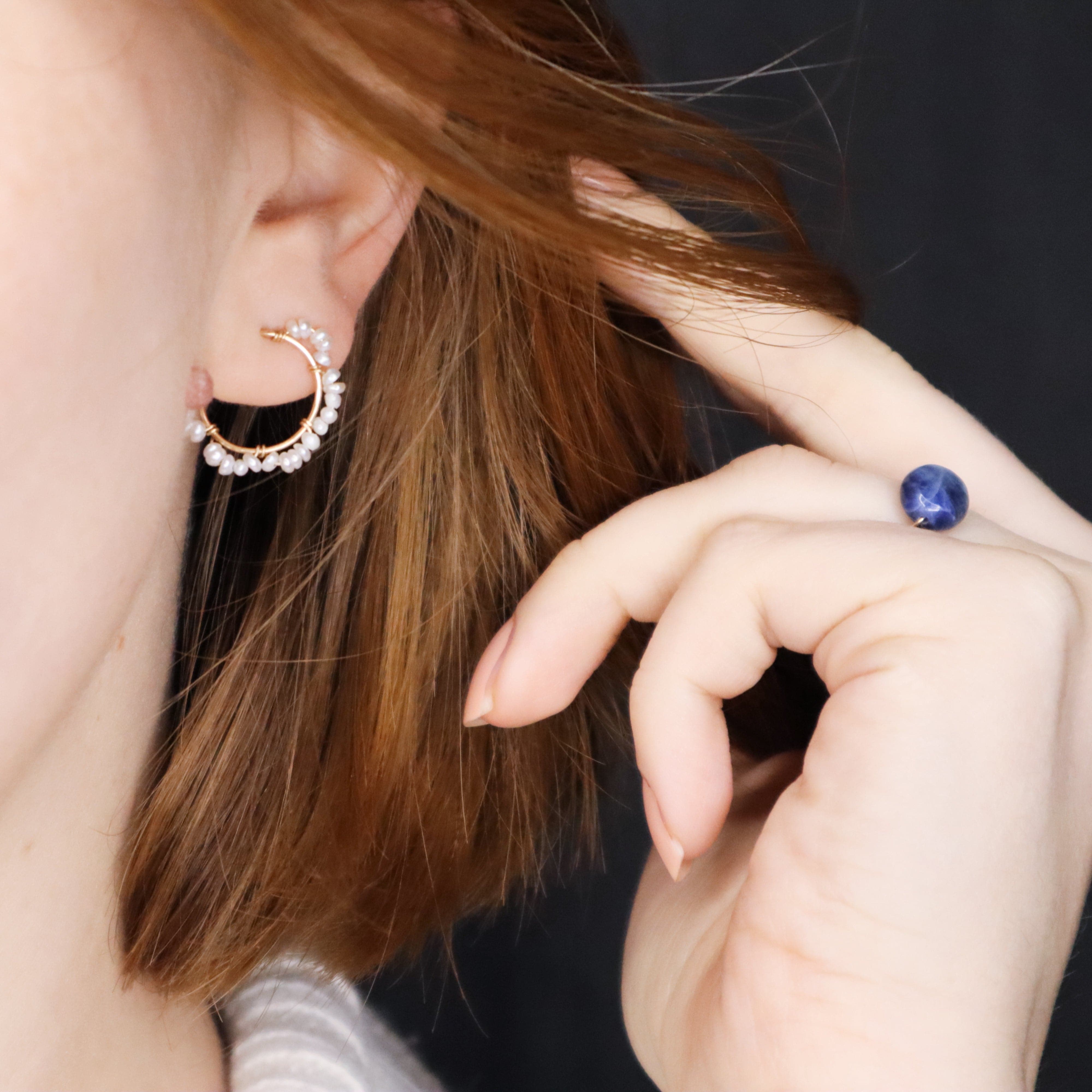 Capraia - Boucles d'oreilles puces illusion creoles perles de culture or argent 