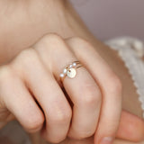 Rosa - Bague multirangs avec sequin mobile perle de culture blanche or ou argent 